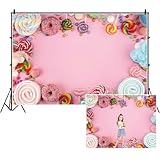 SDOTPMT 5x3ft Candy Polyester Backdrop per Bambini Festa di Compleanno Doccia Del Bambino Sfondo Dolce Rosa Parete Lollipop Torta Torta Banner Photo Studio Props