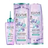 L Oréal Paris Elvive Routine Purificante per Capelli Grassi, Kit con Siero Anti-Sebo, Shampoo Anti-Impurità, e Balsamo Reidratante per le Lunghezze, Con Acido Salicilico e Ialuronico, Hyaluronic Pure