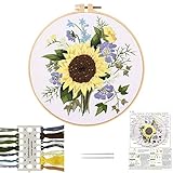 JSRQT Ricamo Starter Kit Kit Mezzo Punto Ricamo Motivo a Floreale Embroidery Kit Punto Croce Set da Ricamo per Adulto Principianti Embroidery Starter Cucire Kit DIY Kit Cucito A Mano