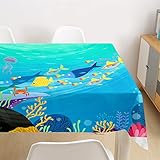 Morbuy Tovaglia Giardino Impermeabile, 3D Animali Marini Motivo Tovaglie Idrorepellente Rettangolare Antimacchia Copritavolo per Cucina Compleanno Feste (140x180cm,Pesce Cartone Animato)