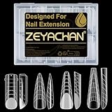 ZEYACHAN 96Pcs Unghie Finte Nail System Dual Nail Form,4 Stili Acrilico Tips Unghie con Scala Graduata per Unghie Strumenti per Manicure,Ricostruzioni ManiNails e Tip Nail Art,Capsule