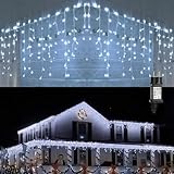 PhilzOps Cascata Luci da Esterno, 480 LED 19M Luci Natale Tenda Bianco Freddo Impermeabile 8 Modalità Catene Luminose Decorazione per Nataliazie Interno Casa Feste Finestra Giardino, Cavo Bianco