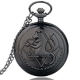 NEIMENG Collana con Orologio da Tasca, Vintage Full Metal Alchemist Quartz Pocket Watch Pendant Necklace Jewelry Men Women Clock Fashion Black Chain Unisex