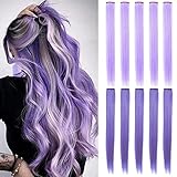 MOSCSMDY 10PCS 21  Lavender&Light Purple Hair Extensions for Girls Wig Pieces Clip in Coloured Hair Extensions for Adults Colorful Hairpieces Party Highlights Multiple Colors