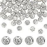 PandaHall 60pz 8mm Distanziatori rotondi Perline in lega tibetana Charms in metallo Argento antico per creazione di gioielli da braccialetto, foro: 1,5 mm