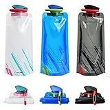 Orenge 3 Pezzi Bottiglie di Acqua Pieghevole Portatile Borraccia Sportiva Pieghevole Bottiglia Flessibile Riutilizzabile l acqua in Plastica Con Moschettone per Escursionismo Adventures Viaggi, 700ml