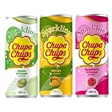 Bibite Frizzanti per Chupa Chups | 3 lattine da 250 ml | Melon & Cream - Mango - Strawberry & Cream (3x, Mix: 1 Melon - 1 Strawberry - 1 Mango)