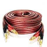 LONPOO Cavo per altoparlante HiFi in rame puro, Cavo Cavi per altoparlanti Oro audio con spine a banana placcate in oro, 14 AWG, 245 x 2 fili (2 Metri, 1 Coppia)