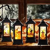 4 Pezzi Lanterne a LED di Halloween, lanterna di halloween luce, lanterne a led di halloween, Lanterna a Candela per Esterni per Lanterne Sospese Domestiche Decorative - Funzionamento a Batteria