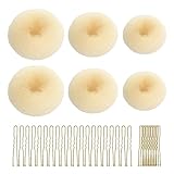 CORTNEY Ciambella per Chignon Set, 6 Pezzi Beige Chignon a Ciambella, 30 Forcine per Capelli Biondi a Forma di U, per Acconciature Ciambella Chignon Capelli, Ballerine Bambini Ragazze e Donne