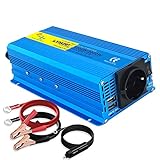 Yinleader Inverter 1000 W/2000 W, 12 V, 230 V, convertitore di tensione sinusoidale pura, convertitore di potenza con 1 presa, 2 porte USB