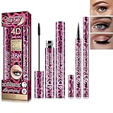 4D Fibra di Seta Mascara per Ciglia con eyeliner liquido,Mascara Waterproof Nero+Eyeliner Waterproof eyeliner penna eyeliner liquido nero impermeabile,Mascara Volumizzante,Più Lunga, Più Spessa