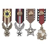 AHANDMAKER 4 Pcs Costume Medaglia Distintivo Militare, 4 Stile Medaglie Spilla Militare Hero Combat Medals Spilla Scudo Aquila E Stella Marina Distintivo Militare Per Cappotto Giacca Uniforme Costume