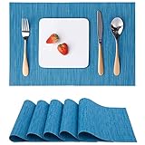 Myir Tovagliette Americana Plastica Lavabili, Set di 6 Tovagliette Non-scivolose Resistenti al calore, Tovaglietta Americane per Tavolo da Cucina (Blu)