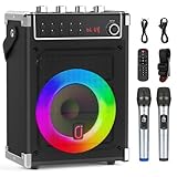 JYX Sistema PA Audio con 2 Microfoni, Cassa Karaoke Professionale Ricaricabile Bluetooth Altoparlante Amplificato Portatile Impianto Karaoke Supporto TWS, AUX in, radio FM, REC,TF