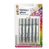 DECO 05884 Colla Glitter Blister 6 Penne, Argento