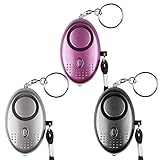 Emergenza Allarme personale [confezione da 3] Qoosea Scream Safesound Allarme 140dB LED Torcia elettrica per bambini/donne/Anziani/Studente Protezione autodifesa protetta (Nero + Argento + Viola)