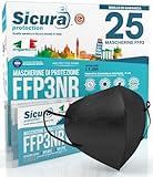 25 Mascherine FFP3 Certificate CE Nere Made in Italy e logo SICURA impresso PFE ≥99% | BFE ≥99% Mascherina ffp3 italiana SANIFICATA e sigillata singolarmente