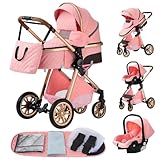 YAZOCO Passeggino Trio 3 in 1 Carrozzina Ovetto Pieghevole Set Viaggi Passeggino Neonato Sedili Parapiedi Zanzariere Carrozzina Multifunzionale (4 Rosa)