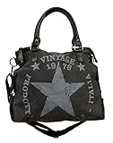 JameStyle26, Star Bag Vintage, borsa da donna in stile vintage con stella stampata sopra e manici, shopper alla moda, in tela, Nero (Nero ), Maße: L: 45cm H: 42cm B: 18cm