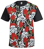 Trend Gear Skull & Roses Sublimazione T-shirt/Tattoo/Rockabilly/Biker/Goth/Metal/Regalo/Top Nero M