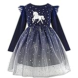 M MUNCASO Vestito da principessa con stelle e tutù in tulle, a maniche lunghe, per feste di compleanno, matrimoni, damigelle d onore, concorsi per bambine dai 3 agli 8 anni, Blu lungo., 7-8 Anni