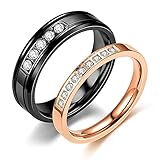 Aotiwe Anelli Coppia Oro Rosa Nero Anelli Cubbic Zirconia Intarsiato, Bianco Zircone Il Giro Acciaio Inossidabile Anelli di Coppia Donna 17 & Uomo 27