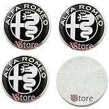 4 Tappi Adesivi Coprimozzo 50mm Compatibile per le auto Alfa Romeo Nero Bianco Black White Cerchi Lega Ruota Coppette