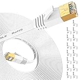 Folishine Cavo Ethernet 10 m, cavo Internet Cat7 ad alta velocità con connettore RJ45 placcato in oro, cavo LAN schermato per switch di rete, più veloce di Cat5/Cat5e/Cat6-White