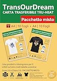 TransOurDream Carta per trasferimento in Tessuto per Cotone Bianco, stampanti a Getto d inchiostro e Laser, Carta per trasferimento in Tessuto, Fogli A4 (Fogli 10+10)