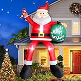 Babbo Natale gonfiabile con LED, seduta con sacchetto verde, IP44, resistente alle intemperie, decorazione natalizia gigante, per case stradali, terrazze e arbusti