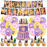 Babioms Rapunzel Decorazione per Feste, 32Pcs Rapunzel Party Supplies Tangled Principessa Decorazioni Compleanno Forniture per Feste, Palloncino Striscioni di Buon Compleanno Torta Topper per Bambini