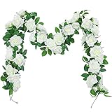 3 Pezzi Ghirlanda di Rose Decorazioni 24 Piedi Artificiali con Vite di Rose Bianche per Matrimonio Casa Addobbi Arco di Nozze Feste Decorazione Stanza Recinzione Giardino - 240cm Bianco