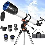 Telescopio Astronomico Professionale,90 mm con Apertura 700 mm per Adulti e Principianti, Ingrandimento HD 210X, con Treppiede in Acciaio Inossidabile AZ, per Osservare Stelle e Luna