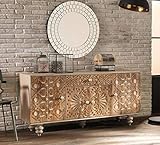 arredocasagmb DAMATA Mobile Madia Buffet Credenza 4 Ante 1 Cassetto Contenitore in Stile Legno Massello Etnico Eclettico Design Gambe Tornite