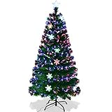 GOPLUS Albero di Natale Verde PVC con Stella di Natale e Luci Colorati a Fibre Ottiche Cambiamento Automatico, Supporto in Metallo, Altezza 120-210cm (210)