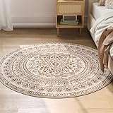 SONGMICS HOME Tappeto per Soggiorno, Diam. 120 cm, Tappeto Rotondo per Salotto, Antiscivolo, per Camera da Letto, Divano Singolo, Lavabile in Lavatrice, Stile Boho, Beige Cappuccino TAR051K01