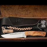 Bushcraft - Coltello da sopravvivenza con pietra focaia, custodia in pelle e paracord Survivor, in confezione regalo, lama da 12 cm in acciaio inox 440, coltello da campeggio, escursionismo