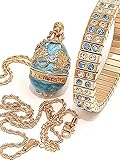 Set di gioielli di lusso Something Blue per donne collana braccialetto gioielli set regalo Faberge uovo lungo ciondolo collana braccialetto regalo per fidanzata, moglie, sorella, nonna, mamma