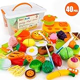 JoyGrow 40 Pezzi Tagliare Giocattoli Taglio Frutta e Verdura Giocattolo, Alimenti Accessori da Cucina Gioco di Ruolo Educativo Prima Infanzia Regalo Perfetto per Bambini 3+ Anni