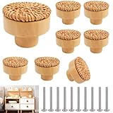 RUNEAY Pomelli per mobili in rattan, 8 pezzi, 40 mm, in rattan, per cassetti, cassetti, per mobili, in legno boho naturale, maniglie per mobili, in legno, per armadi