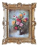 Lnxp - Splendido dipinto con natura morta, 56 x 46 cm, motivo barocco con vaso di fiori, cornice anticata