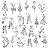 SUNNYCLUE 1 Boîte 80PCS 10 Styles Antique Argent Ballerine Ballet Danseur Charmes Alliage Tibétain Pendentif Artisanat Fournitures pour DIY Collier Bracelet Boucle d oreille Ornements Cheveux Bijoux