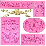 Belugsin 5 Pezzi Stampo in Silicone Fondente Stampo in Silicone a Rilievo Barocco Decorazione Torta al Cioccolato Stampi per Decorazioni di Dolci, Cupcake, Gioielli, Argilla Polimerica,Cioccolato