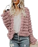 Saodimallsu Cappotto da donna, elegante, a maniche lunghe, aperto, in pelliccia sintetica, parka, Colore: rosa., S