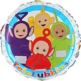 Grabo Palloncino compleanno Teletubbies. Palloncino per feste per bambini rotondo, in foil con cannuccia per gonfiarlo. Palloncini colorati Made in Italy 35x35 cm