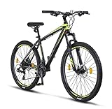 Licorne Bike - Mountain bike Diamond in alluminio, bicicletta per adolescenti, uomini e donne, cambio a 21 marce, freno a disco, forcella anteriore regolabile (27,5 pollici, nero e lime)