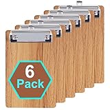 HUAYANG 6 Pezzi Portablocco di Legno A6, Clipboard Set di Appunti per Scrivere con Clip di Metallo Nero Clipboard Fermacarte per Appunti, Moduli, Ufficio, Aula, Pittura