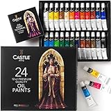 Castle Art Supplies Set di Vernici a Olio, 24 x 12 ml | Set per Artisti Principianti e Avanzati | Vibrante Gamma di Colori di Facile Utilizzo | Con Cofanetto di Presentazione Dotato di Guida