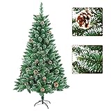 Froadp Albero di Natale Artificiale 180 cm PVC Albero di Decorazione con Supporto Albero di Natale con Effetto Neve e Pigne Decorazione Natalizia Albero di Natale Artificiale per Interni ed Esterni